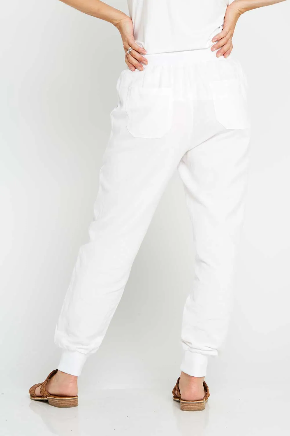 Victoria Linen Joggers - White