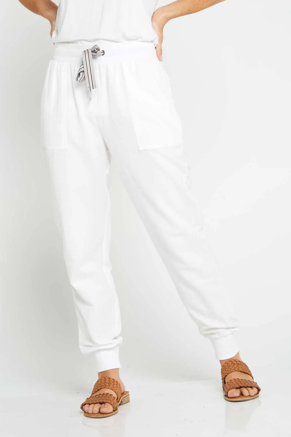 Victoria Linen Joggers - White