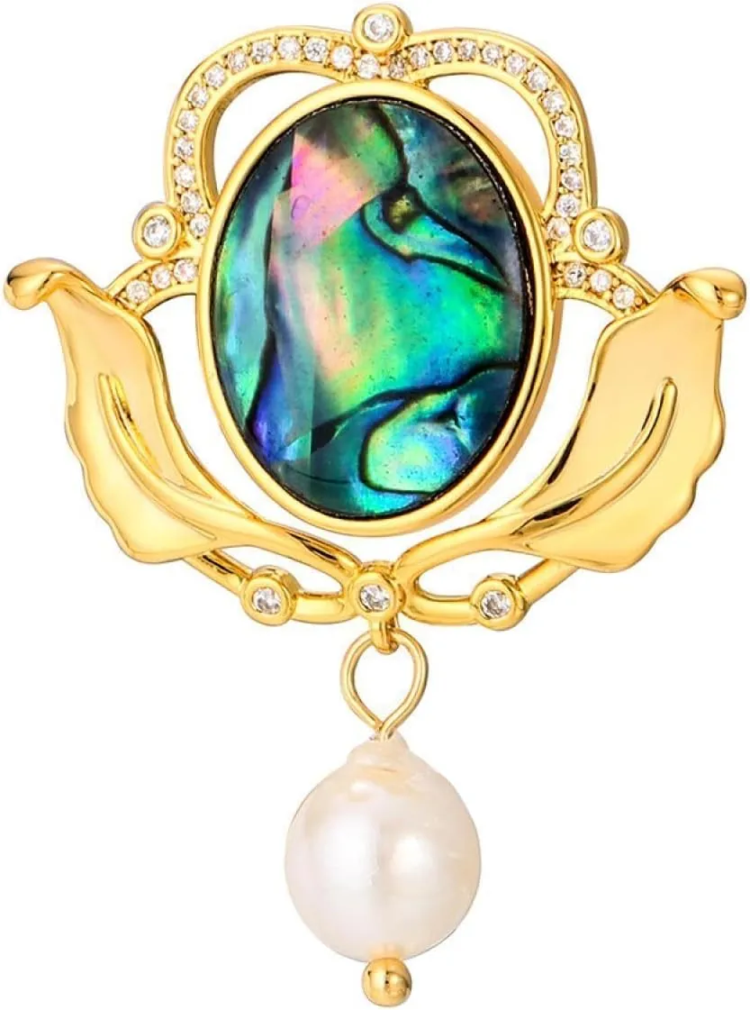 Vintage Abalone Shell Baroque Pearl Brooch Female Copper Plated 18k Gold Flower Brooch Brooch Versatile Chest Ornament