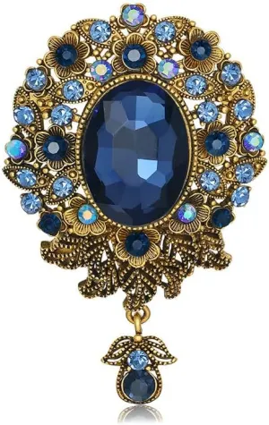 Vintage Teardrop Diamond Brooch Pin for Women Men Crystal Elegant Flower Badge Brooches Laple Pins Scarf Clip Boutonniere Corsage for Clothes Dress Hats Bags Accessory