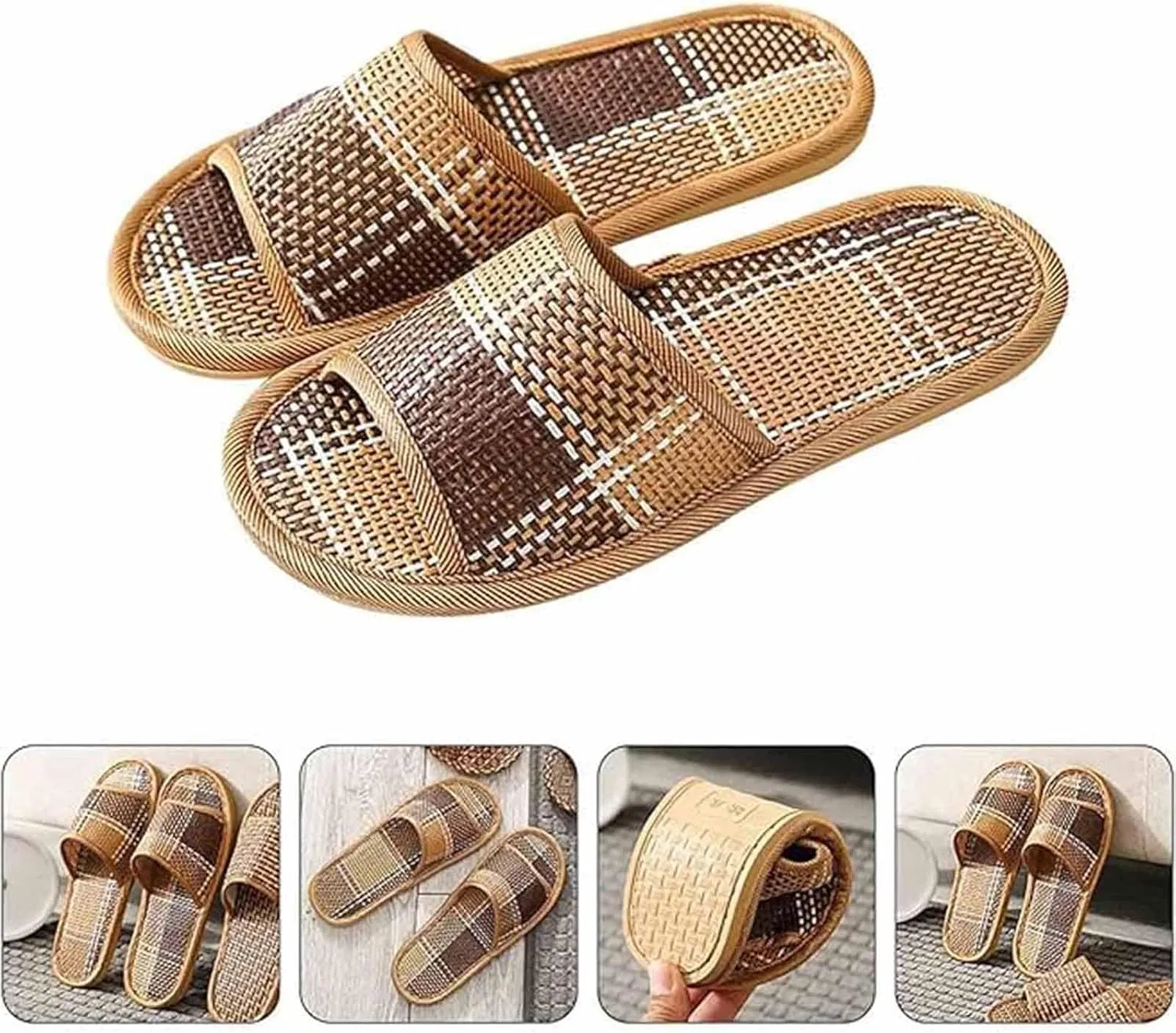 Volital Sandals for Women, Vine Grass Woven Slippers, Straw Rattan Grass Sandal Slipper, Linen Slippers for Indoor Living