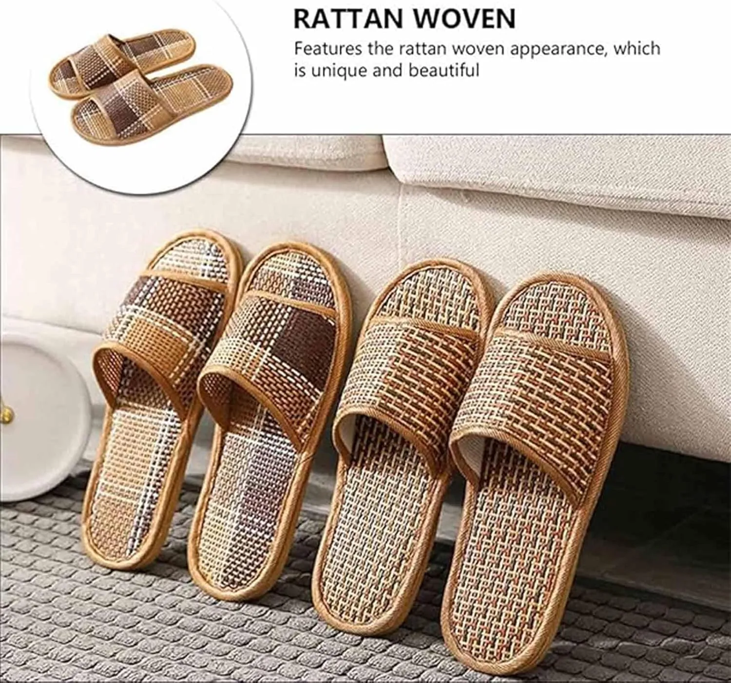 Volital Sandals for Women, Vine Grass Woven Slippers, Straw Rattan Grass Sandal Slipper, Linen Slippers for Indoor Living