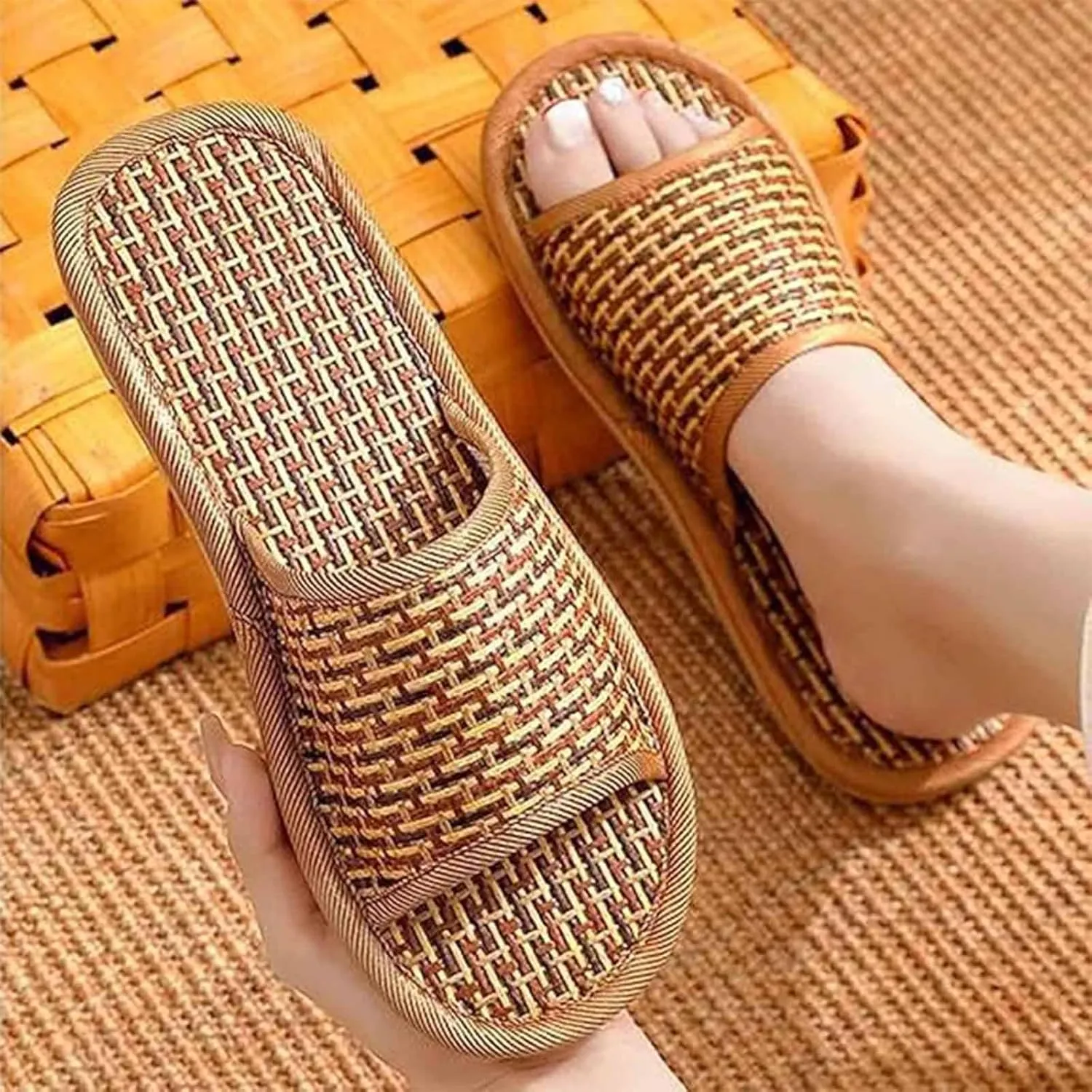 Volital Sandals for Women, Vine Grass Woven Slippers, Straw Rattan Grass Sandal Slipper, Linen Slippers for Indoor Living
