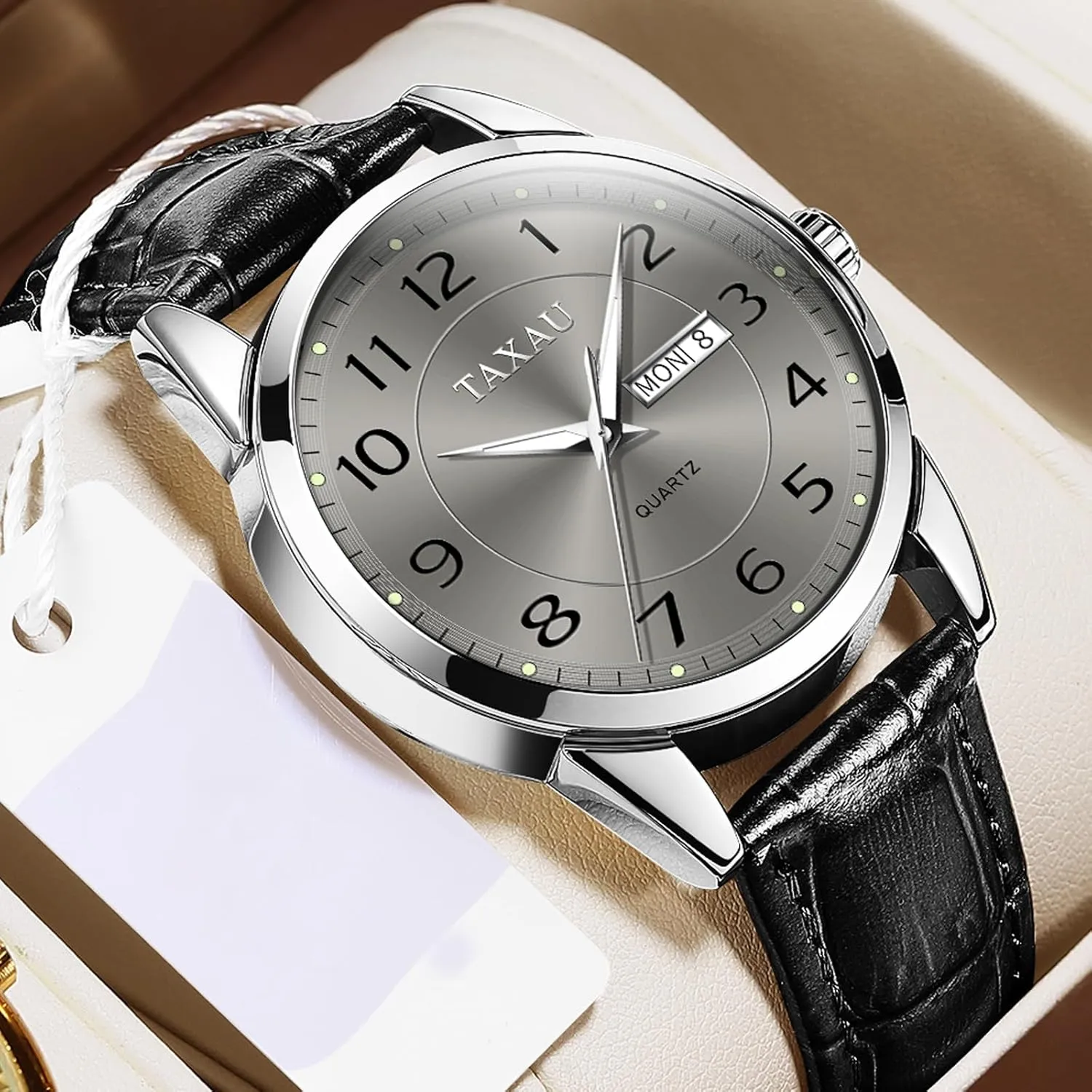 Watch Men,Big Face Watch for Men,Leather Band Wrist Man Watches,Classic Date Day Watches Mens Analog Waterproof Relojes para Hombres Blue/Gray/White/Black Dial