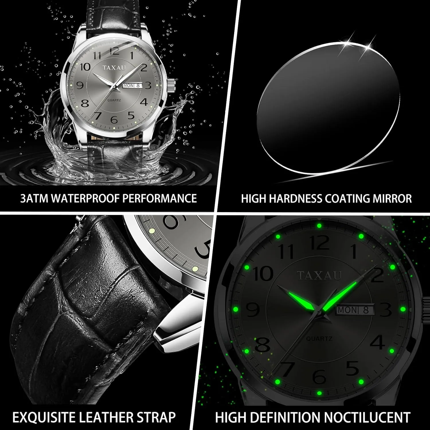 Watch Men,Big Face Watch for Men,Leather Band Wrist Man Watches,Classic Date Day Watches Mens Analog Waterproof Relojes para Hombres Blue/Gray/White/Black Dial