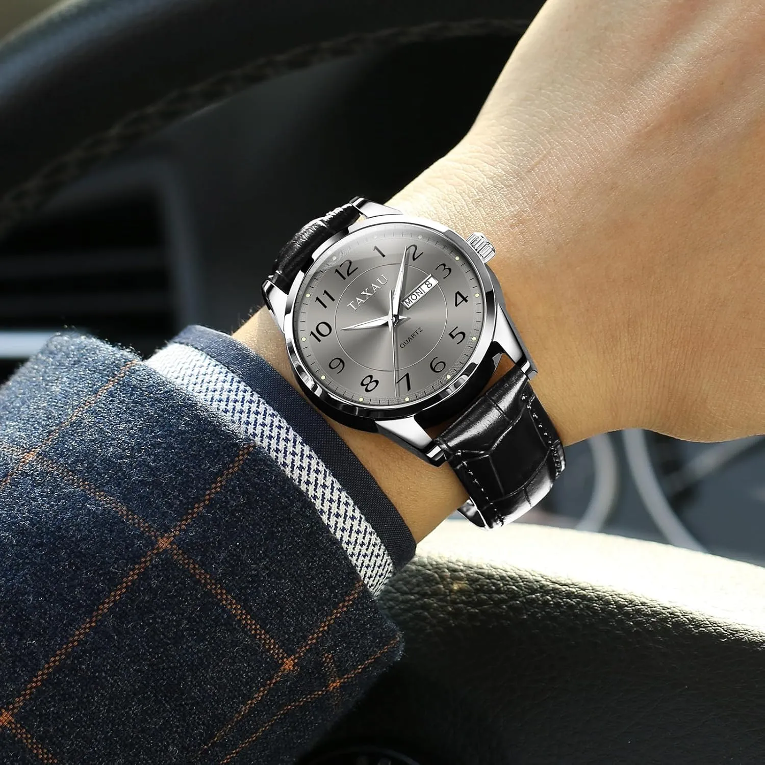 Watch Men,Big Face Watch for Men,Leather Band Wrist Man Watches,Classic Date Day Watches Mens Analog Waterproof Relojes para Hombres Blue/Gray/White/Black Dial