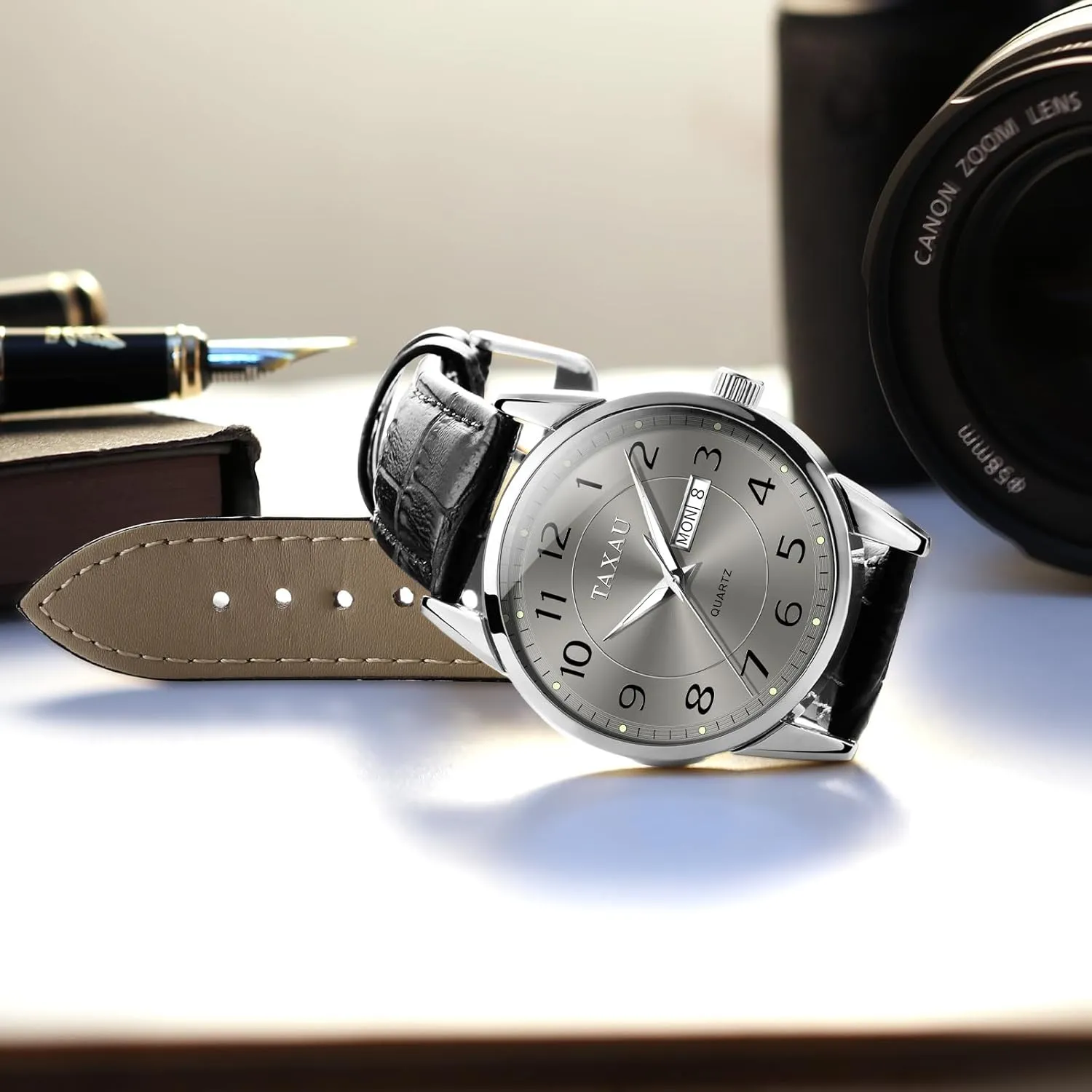 Watch Men,Big Face Watch for Men,Leather Band Wrist Man Watches,Classic Date Day Watches Mens Analog Waterproof Relojes para Hombres Blue/Gray/White/Black Dial