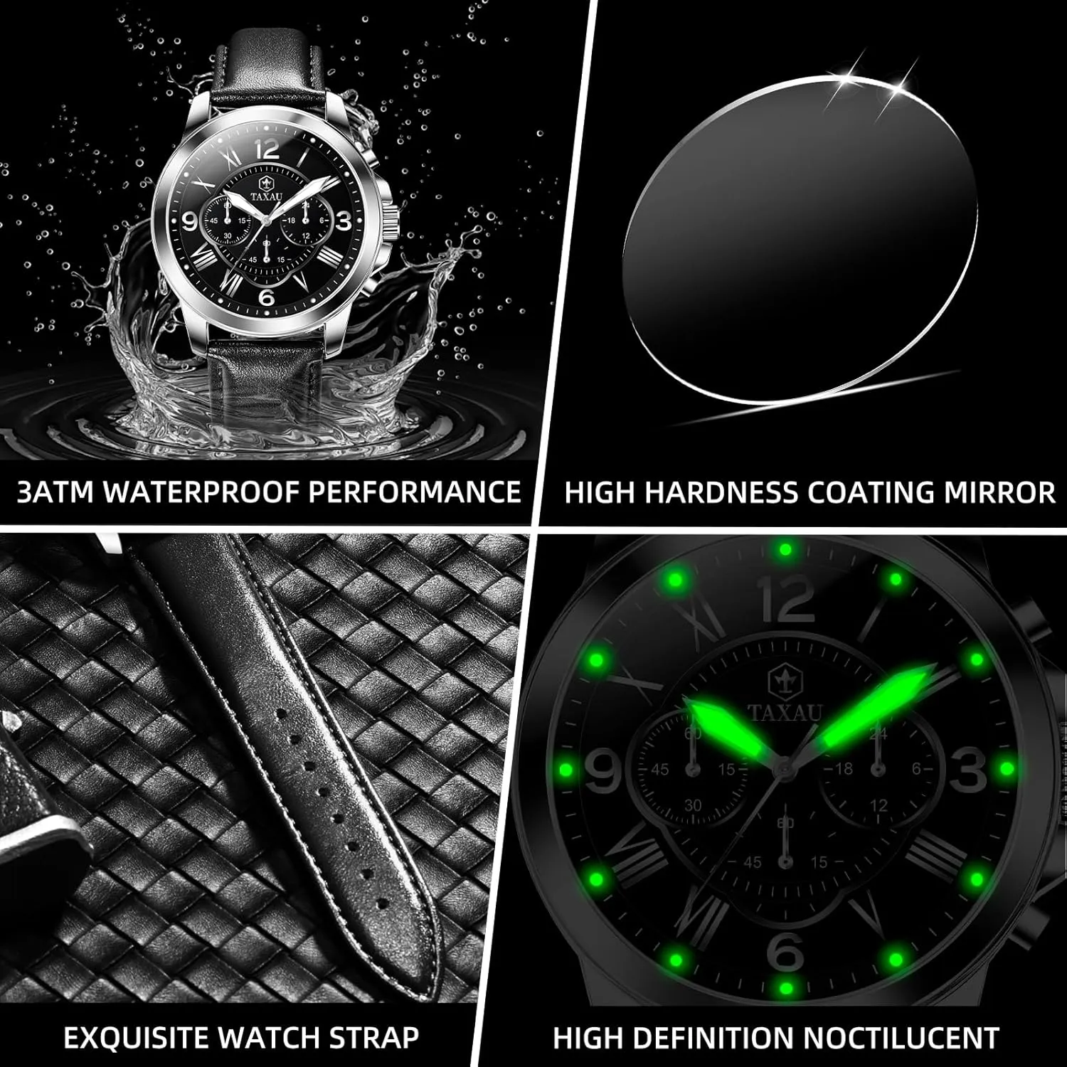 Watches for Men Causal Classic Business Dress Leather Strap Men Watches Luxury Large Face Waterproof Chronograph Quartz Analog Men's Wrist Watches Retro