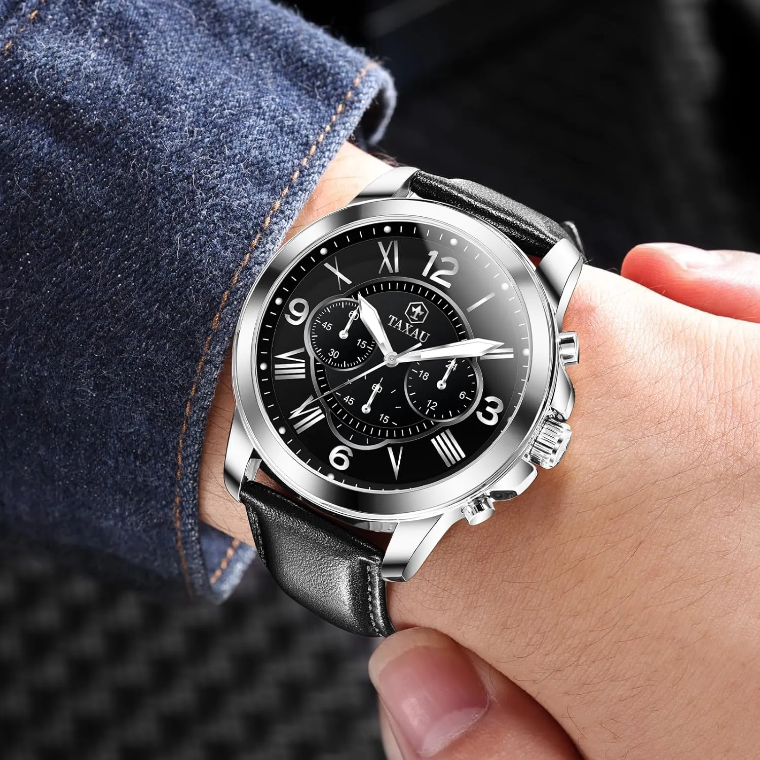 Watches for Men Causal Classic Business Dress Leather Strap Men Watches Luxury Large Face Waterproof Chronograph Quartz Analog Men's Wrist Watches Retro