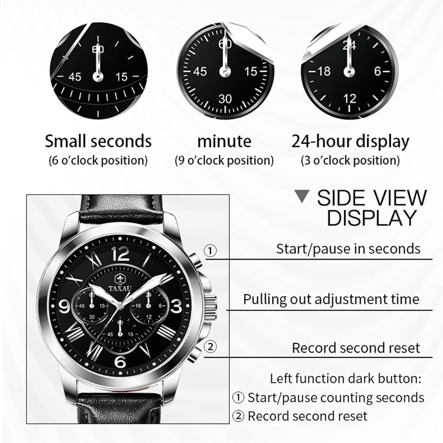 Watches for Men Causal Classic Business Dress Leather Strap Men Watches Luxury Large Face Waterproof Chronograph Quartz Analog Men's Wrist Watches Retro