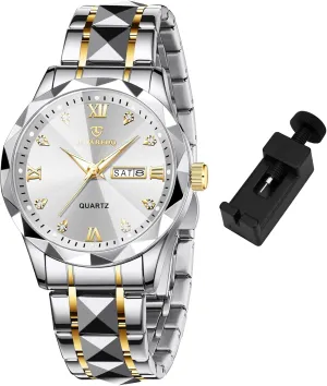 Watches for Men Diamond Business Dress Analog Quartz Mens Watches Stainless Steel Waterproof Luminous Date Two Tone Luxury Casual Wrist Watch Relojes para Hombres