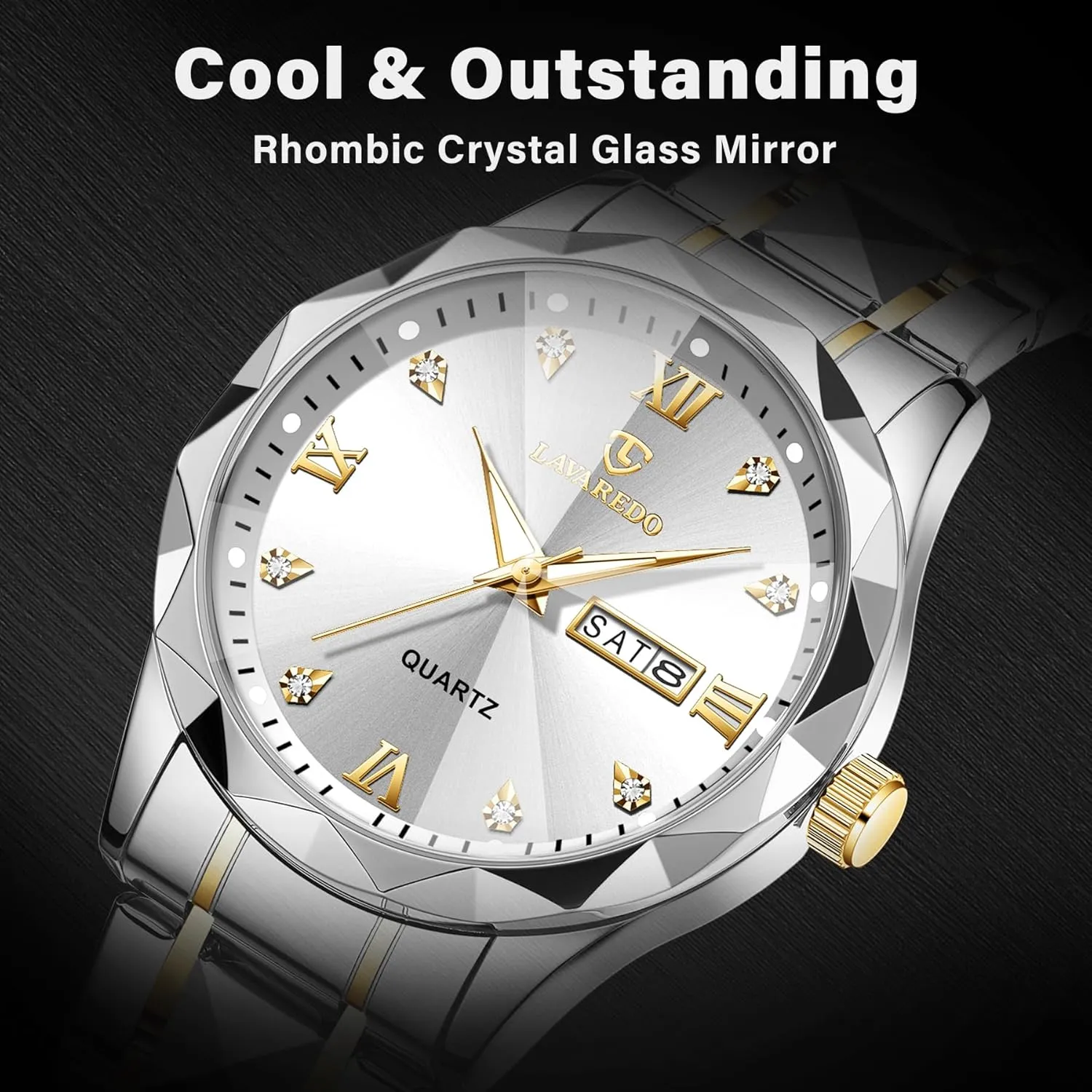 Watches for Men Diamond Business Dress Analog Quartz Mens Watches Stainless Steel Waterproof Luminous Date Two Tone Luxury Casual Wrist Watch Relojes para Hombres