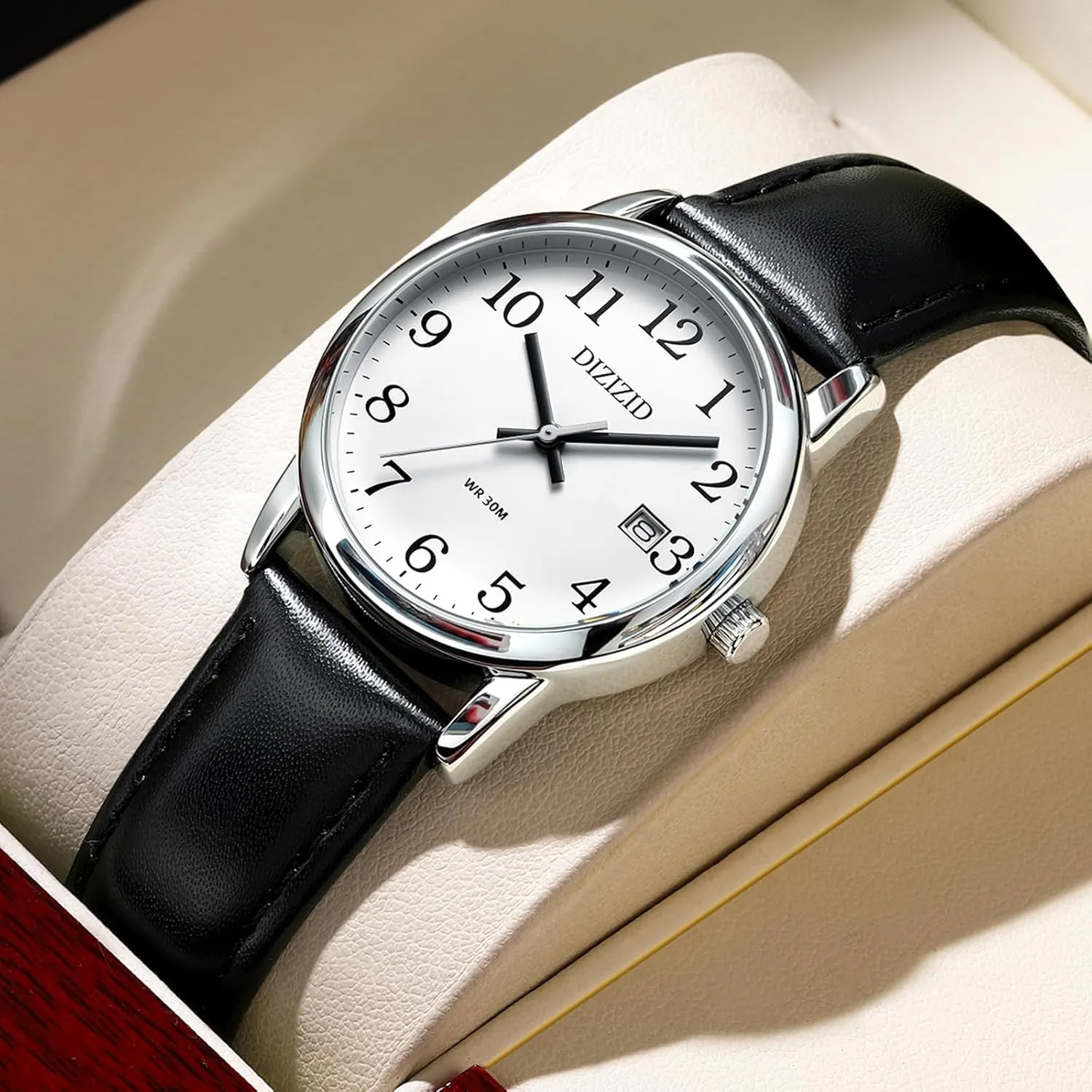 Watches for Men, Men's Easy Reader Watch Minimalist Men's Wrist Watches, Analog Quartz Date Waterproof Classic Elegant Watch with Black Leather Band