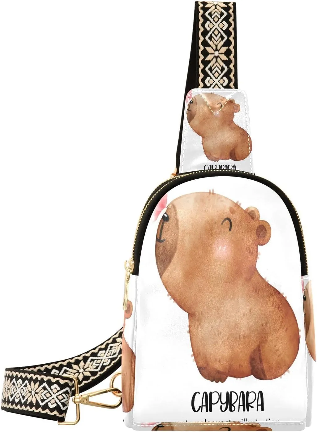 Watercolor Capybara Fanny Pack Crossbody PC Leather Small Sling Bag for Women Fashion Waist Packs Chest Bag for Travel Sports Running Hiking