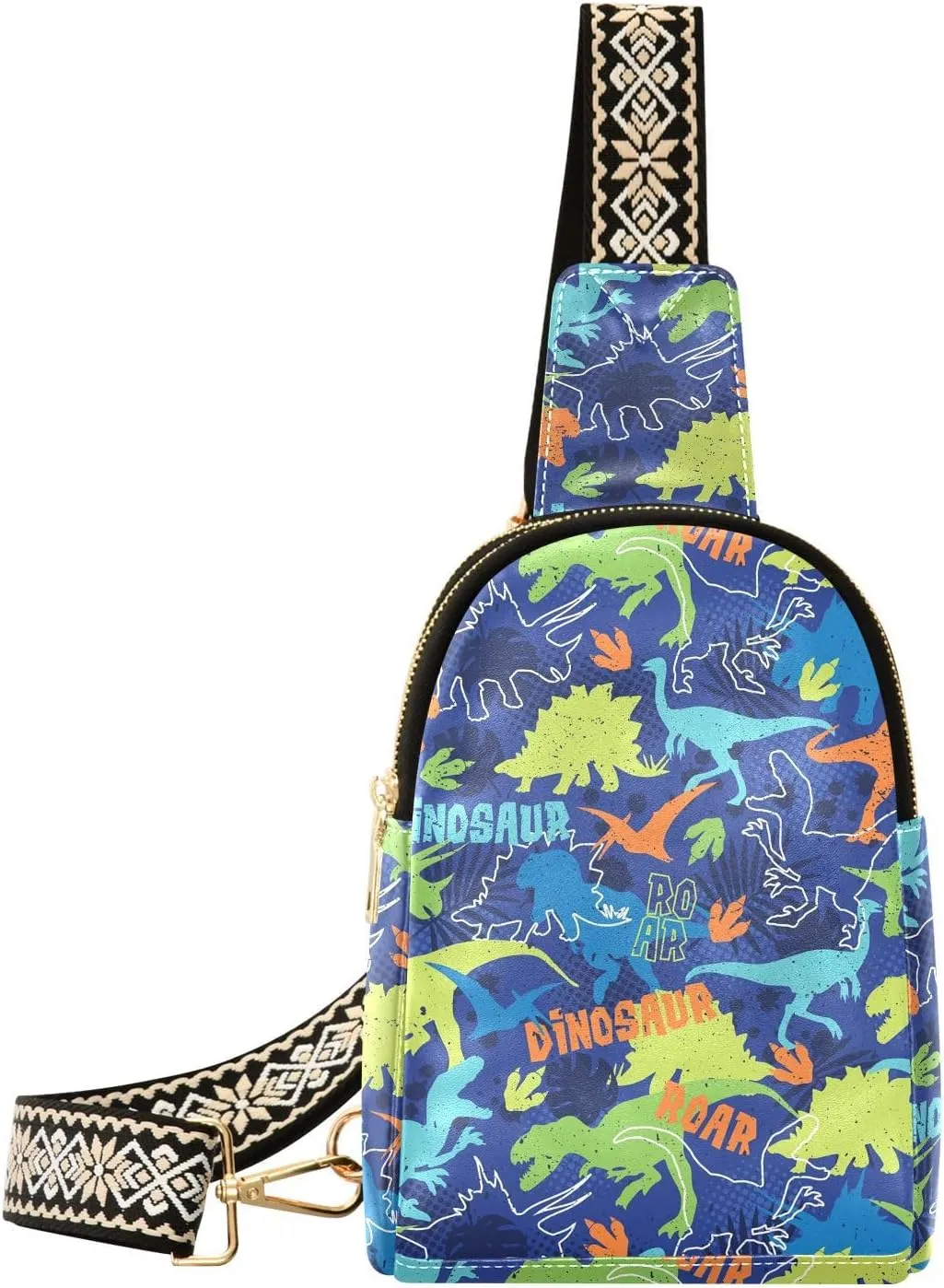 Watercolor Dinosaur Fanny Pack Crossbody PC Leather Small Sling Bag for Women Cute Animals Fashion Waist Packs Chest Bag for Travel Sports Running Hiking