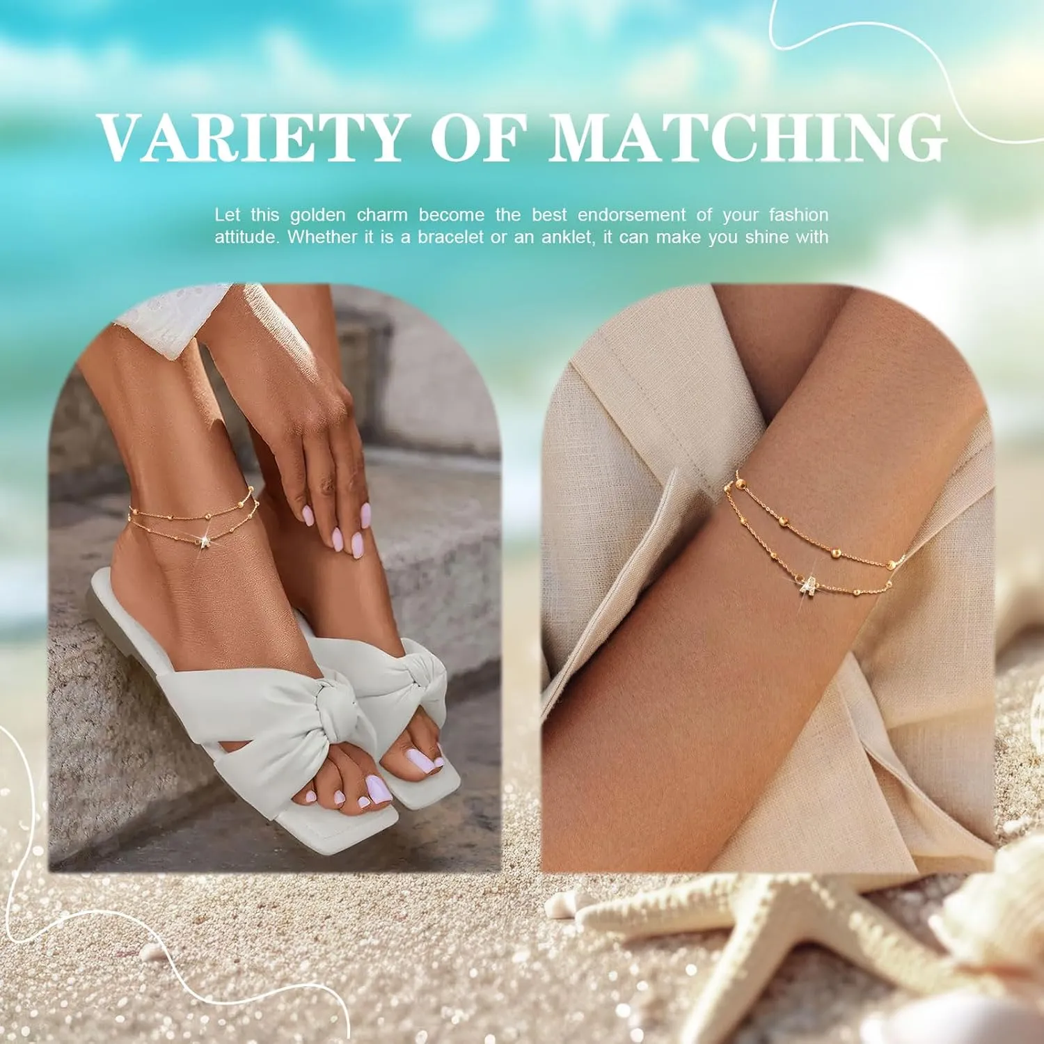 Waterproof Gold Initial Anklet Bracelets -18K Gold Plated Plus Size Letter Ankle Bracelets Trendy Jewelry Gifts,Summer Beach Surfer Foot Chain Stackable Bracelet Anklet Set Gift for Women Girlfriend