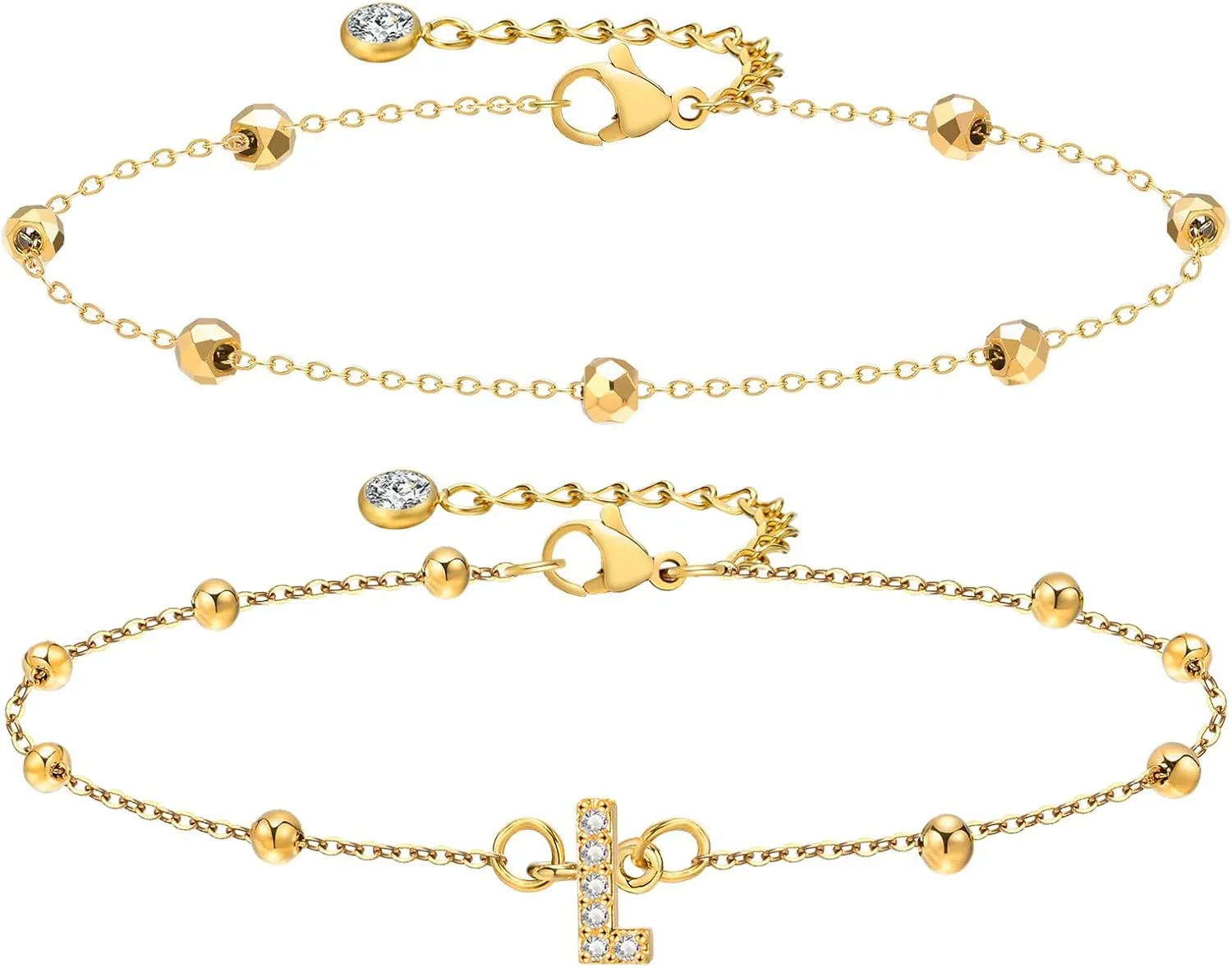 Waterproof Gold Initial Anklet Bracelets -18K Gold Plated Plus Size Letter Ankle Bracelets Trendy Jewelry Gifts,Summer Beach Surfer Foot Chain Stackable Bracelet Anklet Set Gift for Women Girlfriend