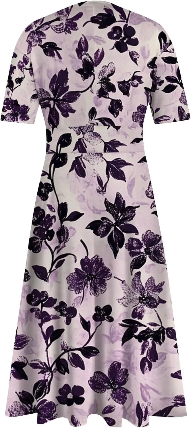 Wedding Guest Dresses for Women Midi Wide Skirt Dress Printed Fresh Natural Style Picnic Easter Parade Women's Formal Dresses