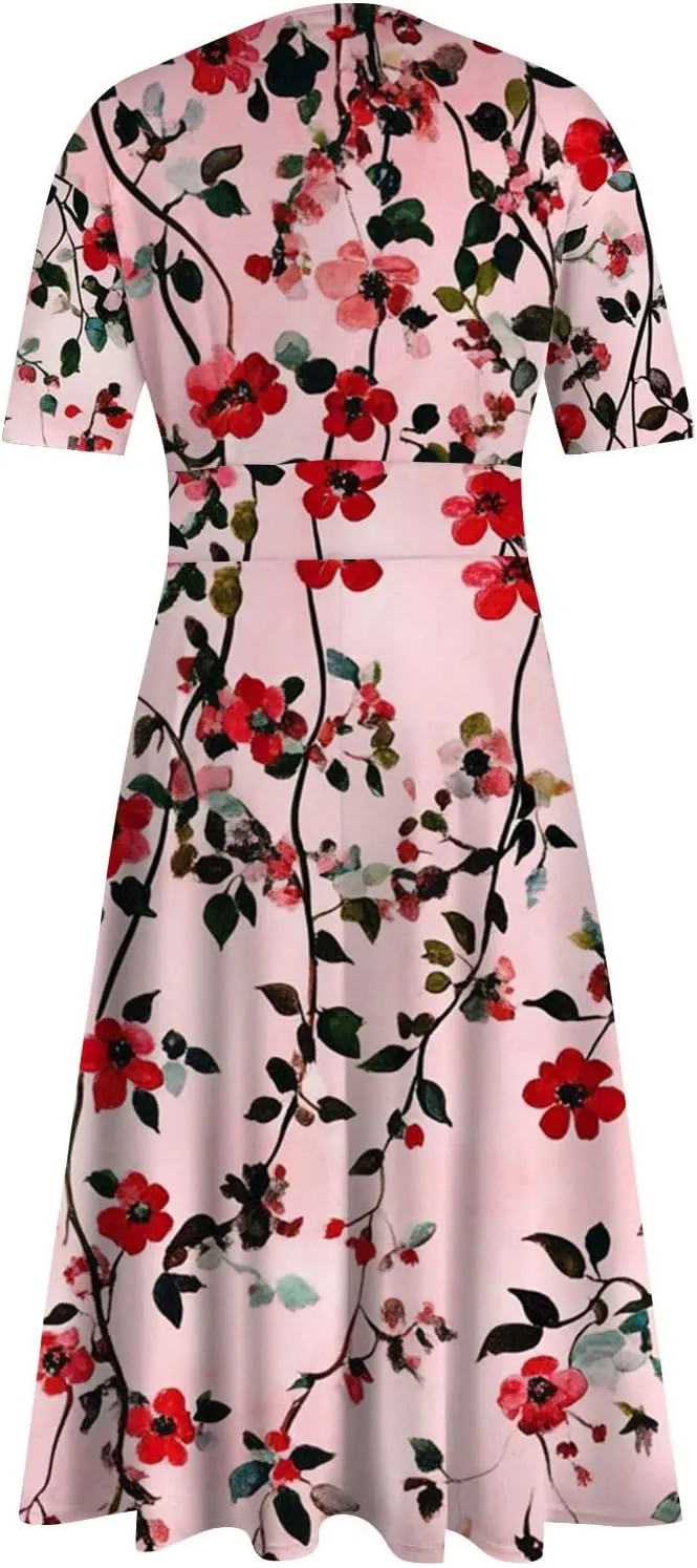 Wedding Guest Dresses for Women Midi Wide Skirt Dress Printed Fresh Natural Style Picnic Easter Parade Women's Formal Dresses
