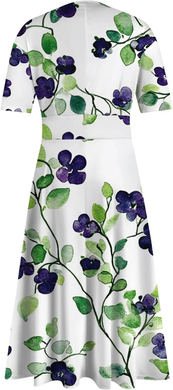 Wedding Guest Dresses for Women Midi Wide Skirt Dress Printed Fresh Natural Style Picnic Easter Parade Women's Formal Dresses