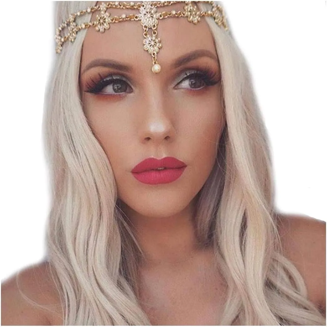 Wedding Headbands Chain Floral Head Jewelry Hair Pieces Crystal Pearl Head Chains Headpiece Festival Costume Bridal Hair Accessories for Women