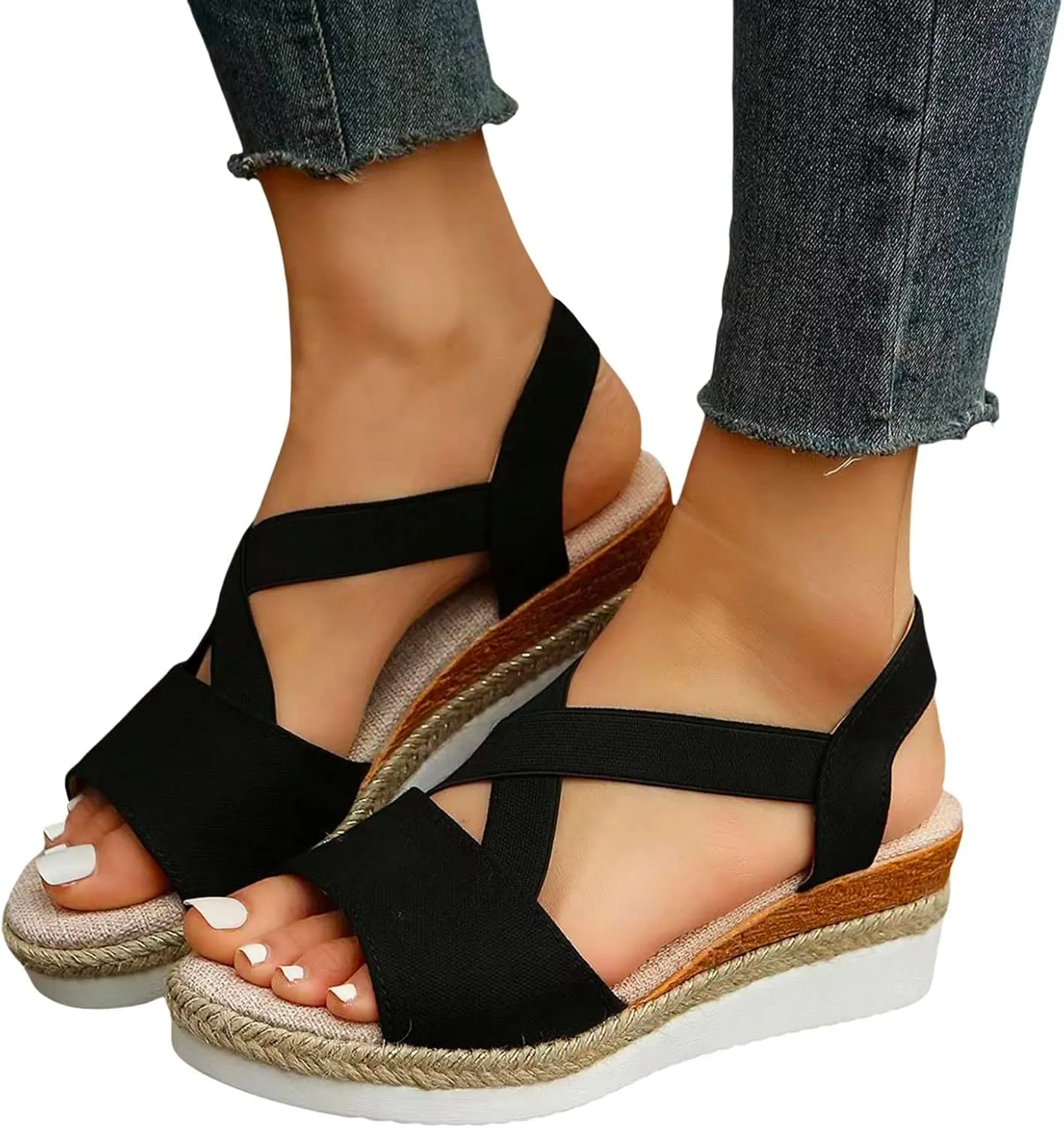 Wedge Sandals for Women, Dressy Platform Espadrilles Open Toe Wedges Sandals Ankle Strap Slip On Orthopedic Sandals