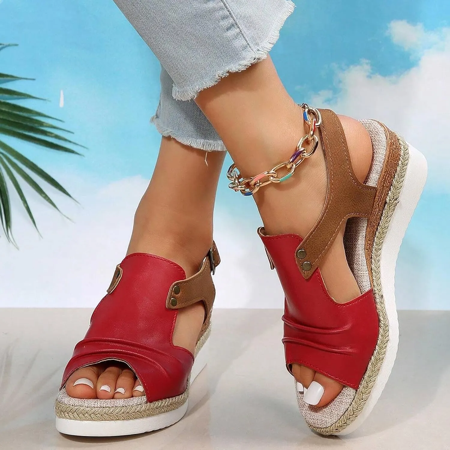 Wedge Sandals for Women Dressy Summer,Platform Wedges for Women,Womens Espadrilles Open Toe Sandals Comfortable Dressy Ankle Strap Slip On Sandals Orthopedic Sandals Casual