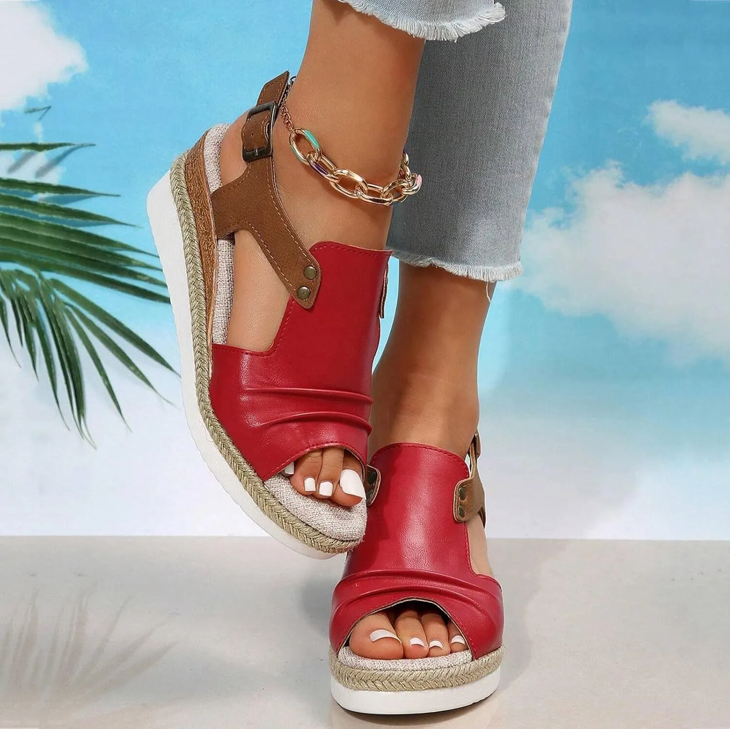 Wedge Sandals for Women Dressy Summer,Platform Wedges for Women,Womens Espadrilles Open Toe Sandals Comfortable Dressy Ankle Strap Slip On Sandals Orthopedic Sandals Casual
