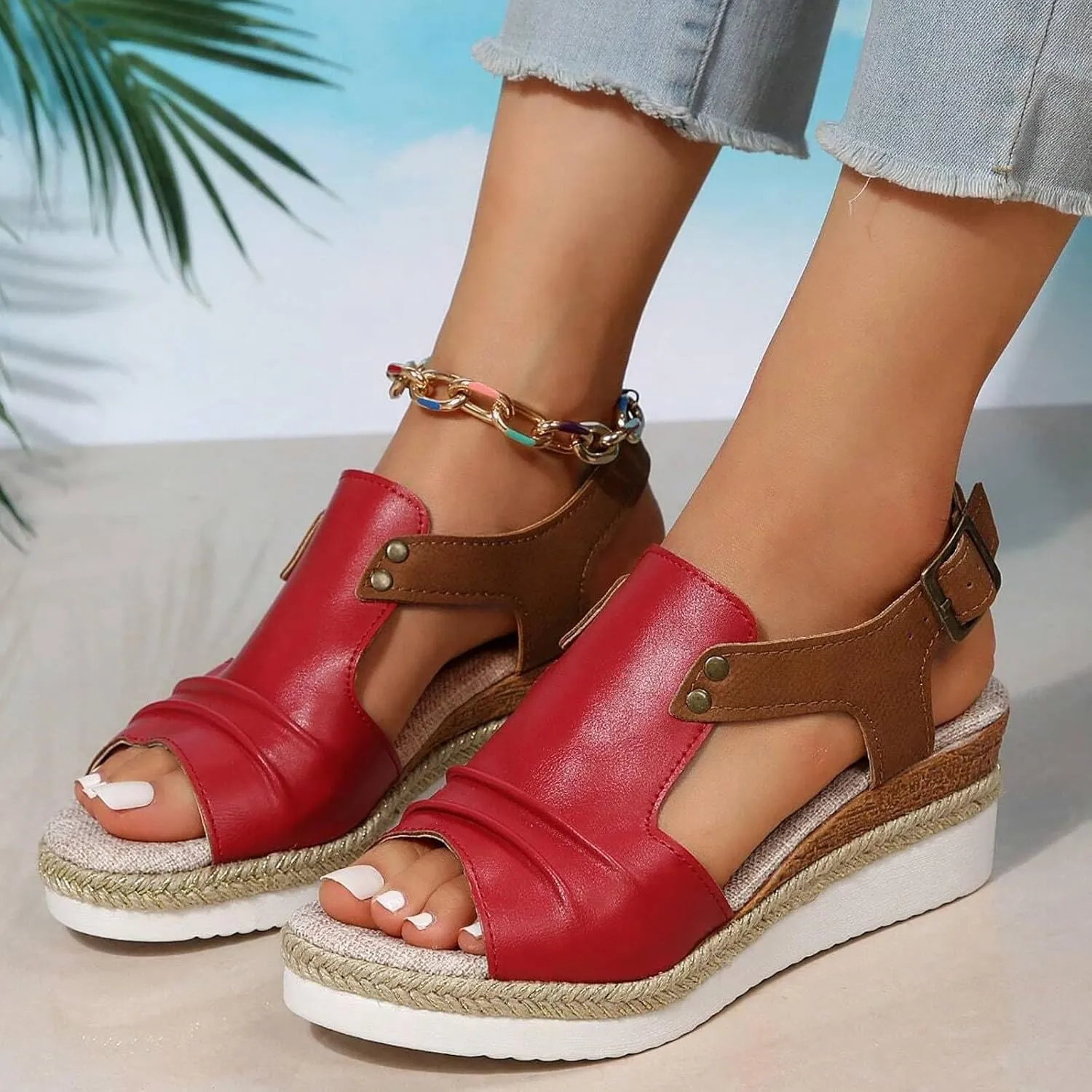 Wedge Sandals for Women Dressy Summer,Platform Wedges for Women,Womens Espadrilles Open Toe Sandals Comfortable Dressy Ankle Strap Slip On Sandals Orthopedic Sandals Casual