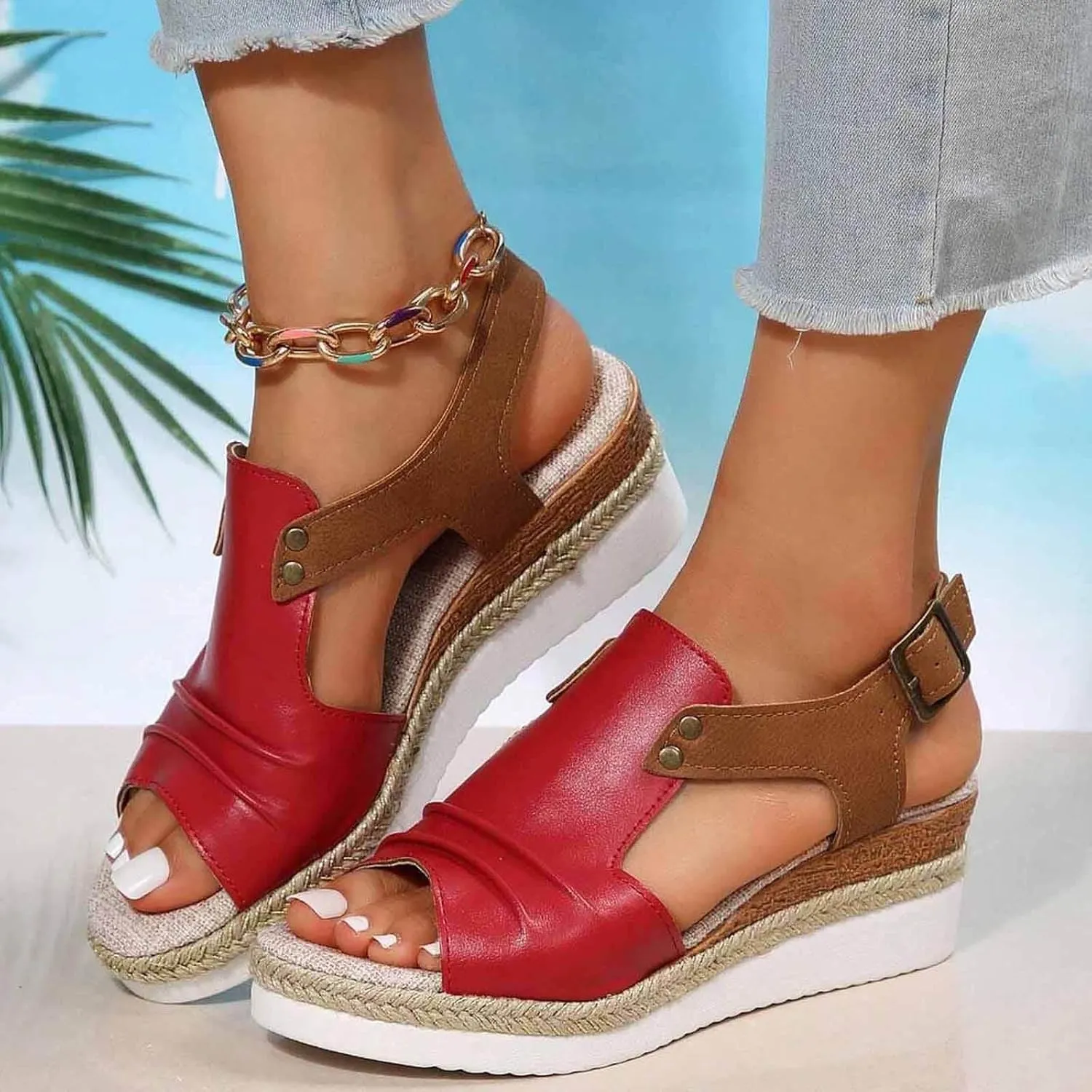 Wedge Sandals for Women Dressy Summer,Platform Wedges for Women,Womens Espadrilles Open Toe Sandals Comfortable Dressy Ankle Strap Slip On Sandals Orthopedic Sandals Casual