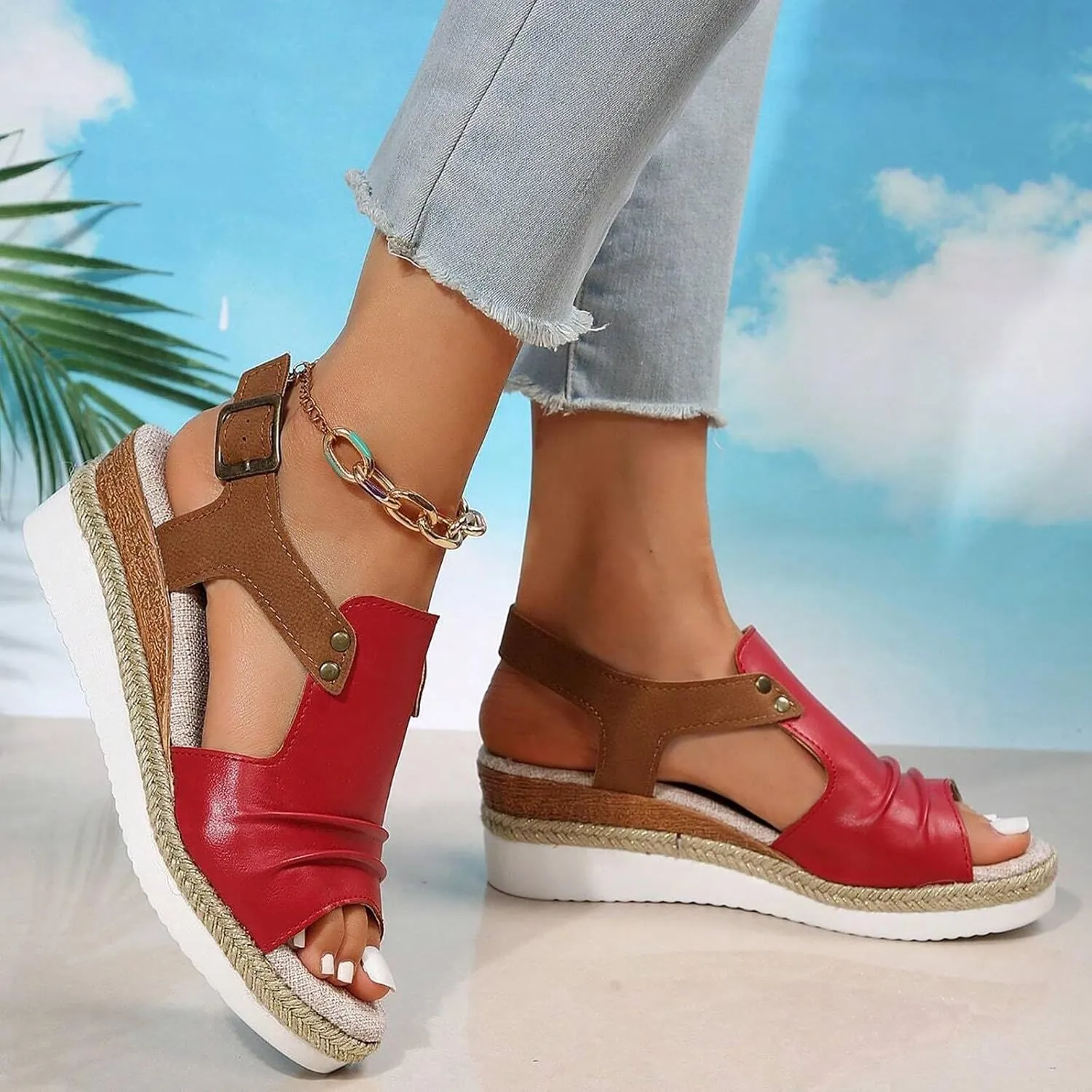 Wedge Sandals for Women Dressy Summer,Platform Wedges for Women,Womens Espadrilles Open Toe Sandals Comfortable Dressy Ankle Strap Slip On Sandals Orthopedic Sandals Casual