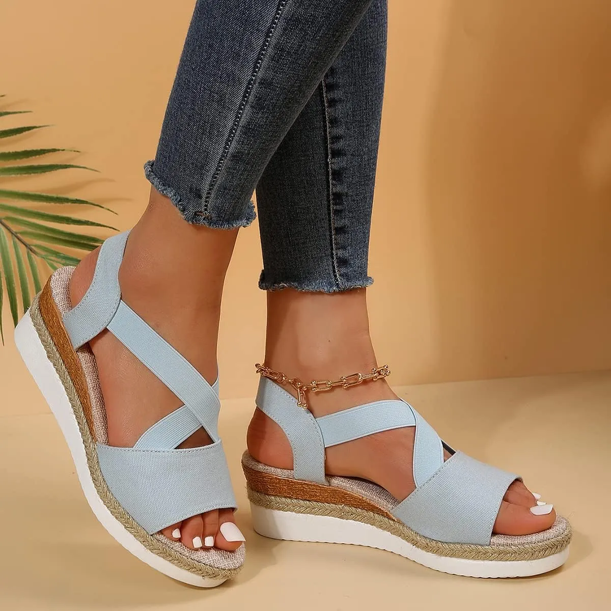 Wedge Sandals for Women, Espadrilles Women Open Toe Ankle Strap Heels Dressy Summer Platform Comfortable Slip on Orthopedic Casual Buckle Beach Black Shoes 2025 Vacation Walking Wedges