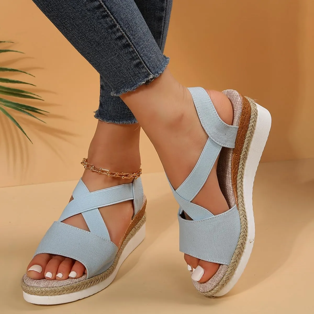 Wedge Sandals for Women, Espadrilles Women Open Toe Ankle Strap Heels Dressy Summer Platform Comfortable Slip on Orthopedic Casual Buckle Beach Black Shoes 2025 Vacation Walking Wedges