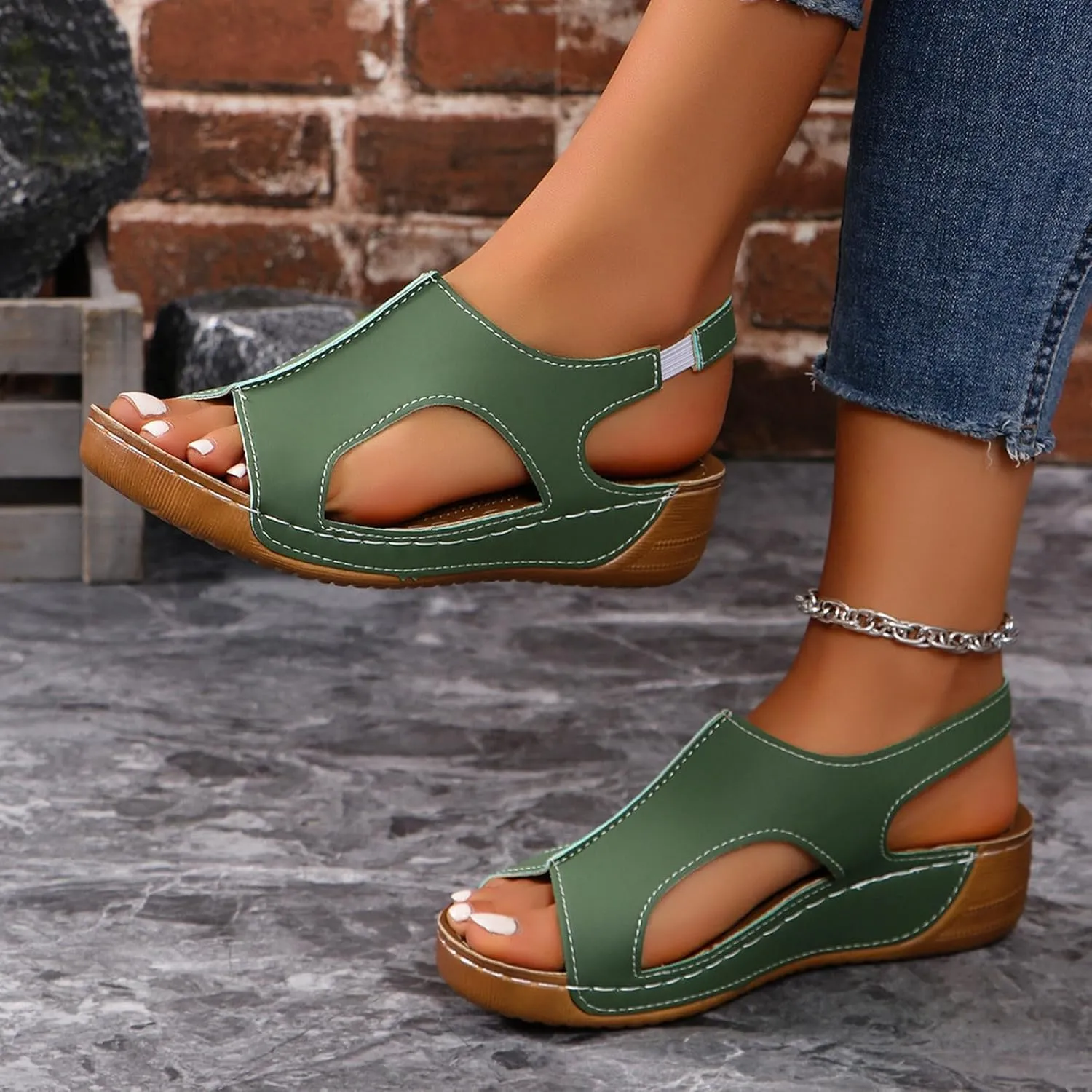 Wedge Sandals for Women Orthopedic Sandals Arch Support Comfortable Sandals Ankle Strap Open Toe Platform Slingback Summer Fish Mouth Sandals