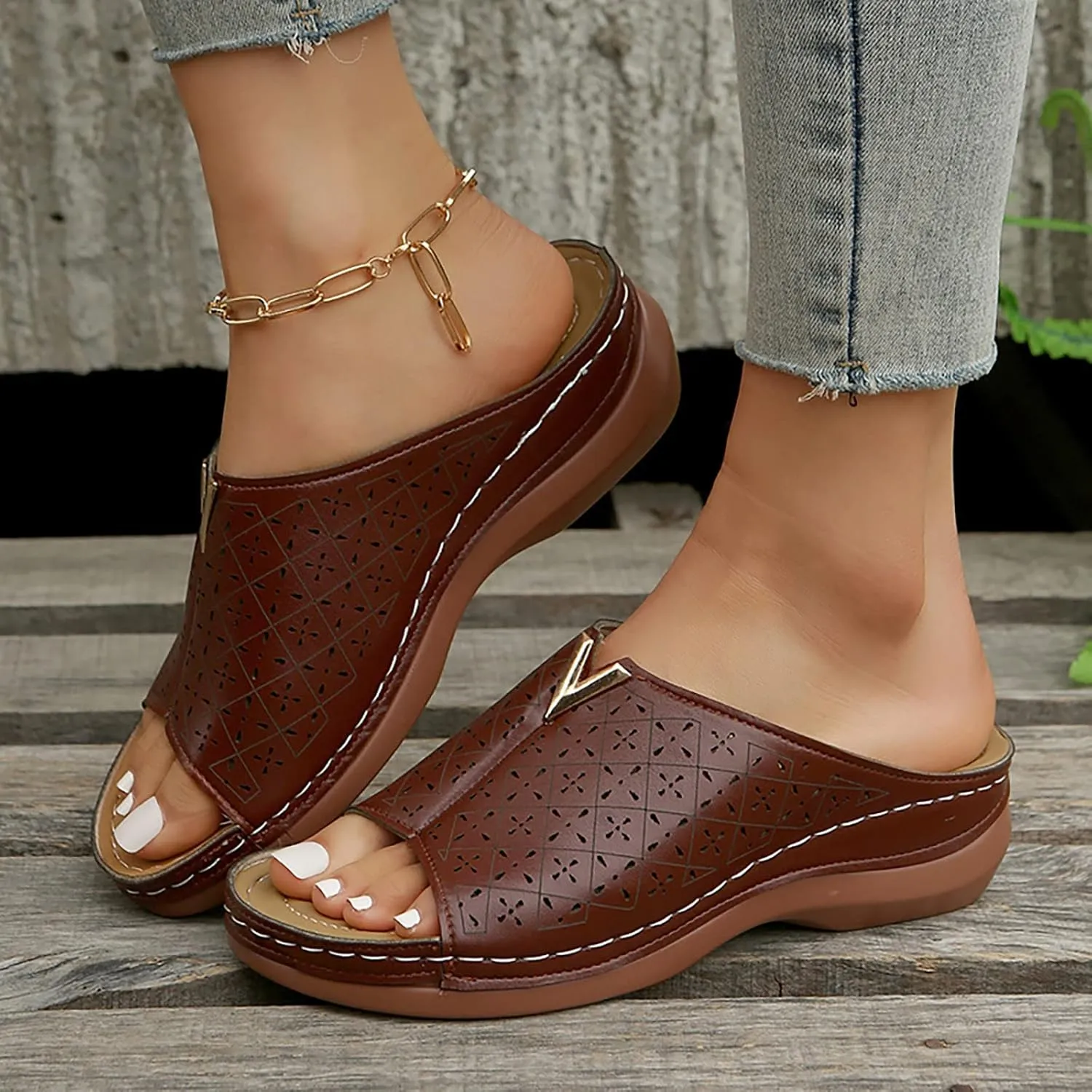 Wedge Sandals for Women White Mules Slip on Sandals Arch Support Slippers Comfortable Walking Summer Shoes2