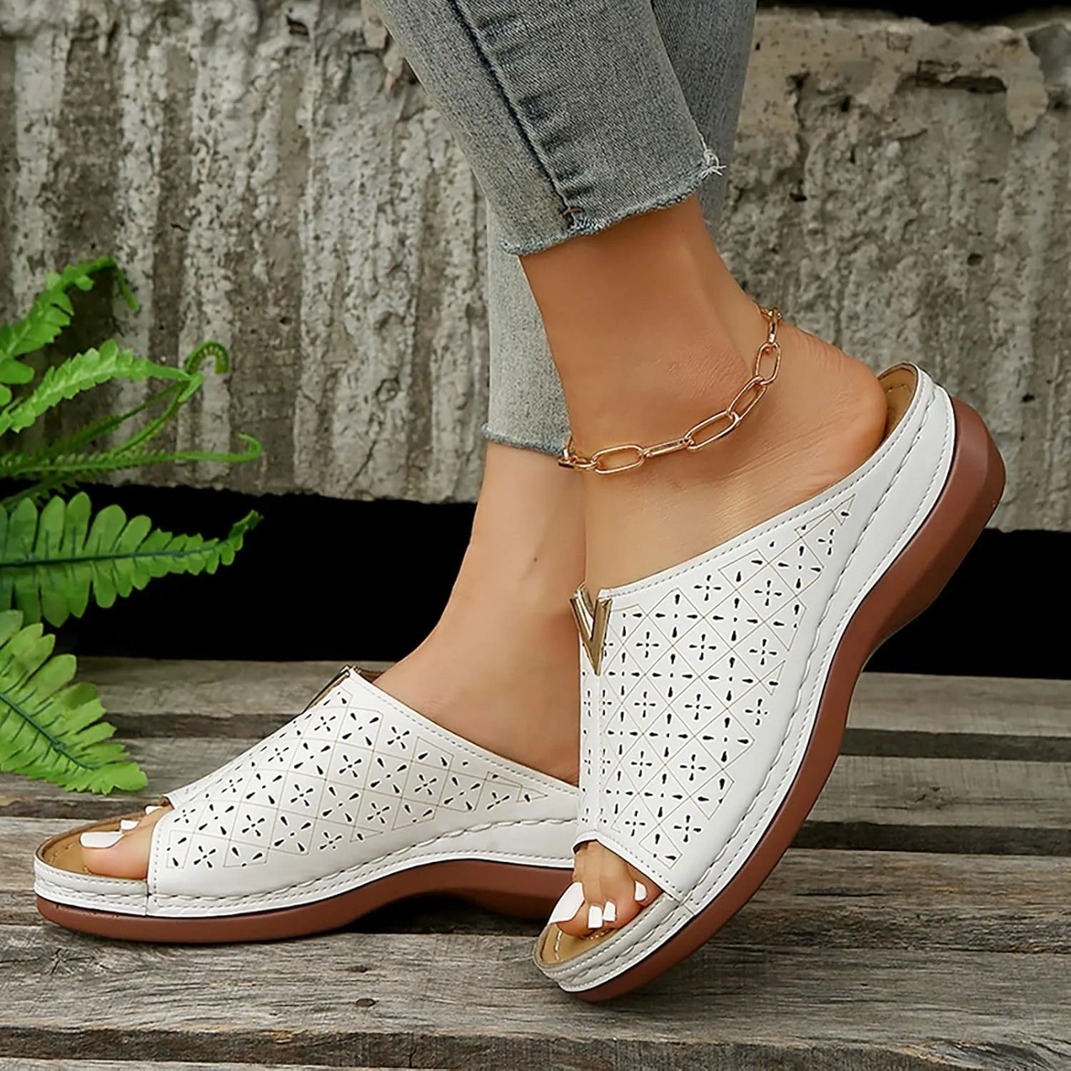 Wedge Sandals for Women White Mules Slip on Sandals Arch Support Slippers Comfortable Walking Summer Shoes2