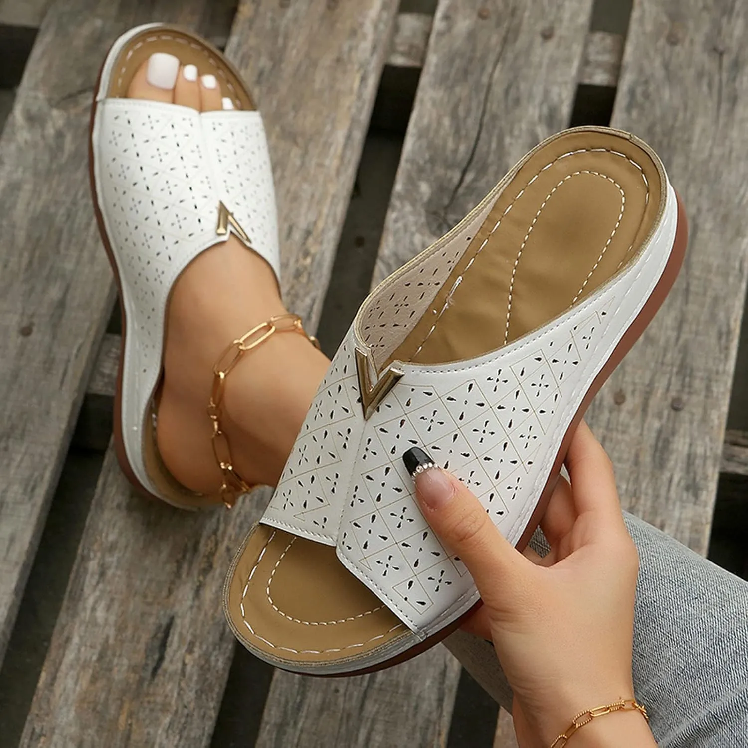 Wedge Sandals for Women White Mules Slip on Sandals Arch Support Slippers Comfortable Walking Summer Shoes2