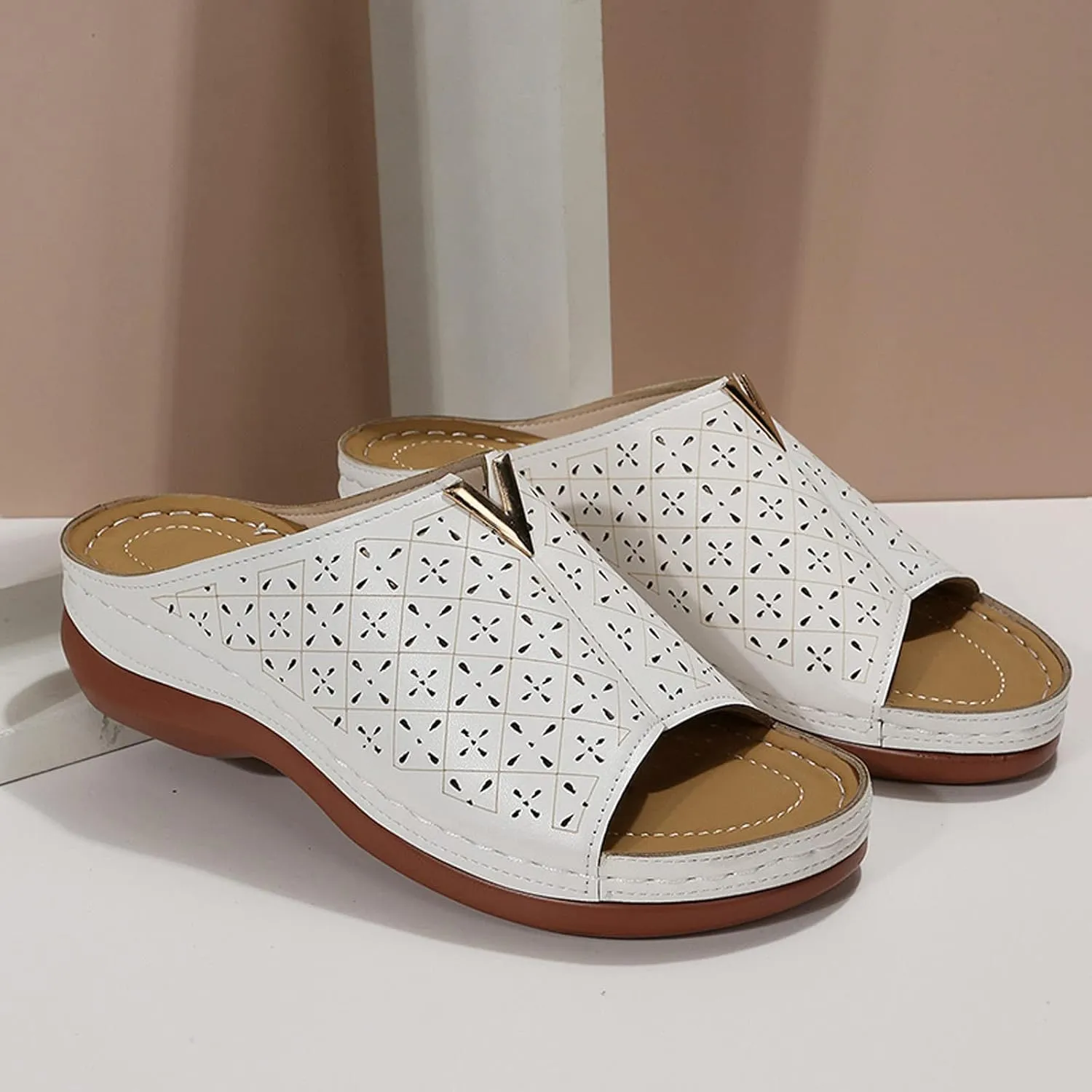 Wedge Sandals for Women White Mules Slip on Sandals Arch Support Slippers Comfortable Walking Summer Shoes2