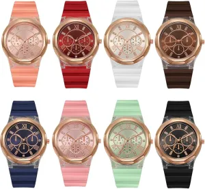Weicam 8 Pcs Wholesale Watches Unisex Casual Colorful Silicone Band Assorted Watches Set Women Men Roman Numerals Analog Quartz Wristwatches