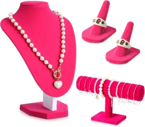 Wenqik 4 Pcs Velvet Jewelry Display Set Velvet Necklace Bust Holder Bracelet Organizer 2 Ring Finger Jewelry Holder