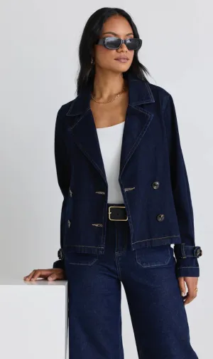 Western Cropped Denim Trench Coat