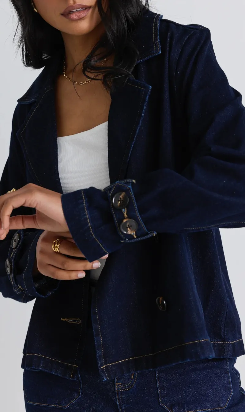 Western Cropped Denim Trench Coat