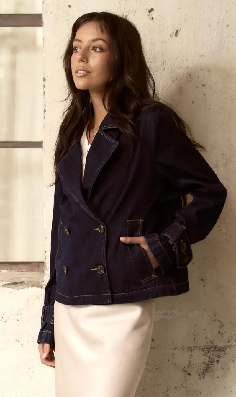 Western Cropped Denim Trench Coat