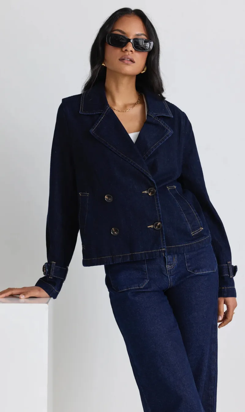Western Cropped Denim Trench Coat