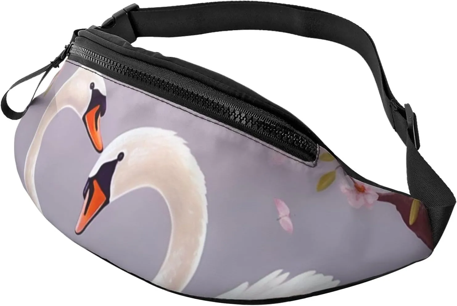 White Swans with Pink Floral Tree Fanny Pack for Men Women Fashion Waist Packs Travel Crossbody Bag With Adjustable Strap Everywhere Belt Bag Waterproof Chest Bags Cycling Bum Bag Wallet