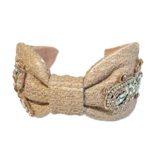 Wide Headbands For Women Trendy Top Knot Headband for Women Pearl Rhinestone Crystal Beaded Boho Vintage Style Handmade Jewelry Thick Hair Band Accessories for Girls (apricot)