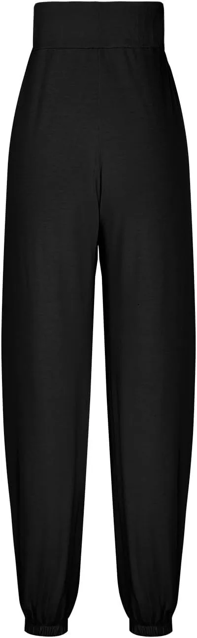 Wide Leg Pants Woman Baggy Lightweight Casual Drawstring Elastic Waisted Palazzo Harem Slacks Clothes Trousers Pockets