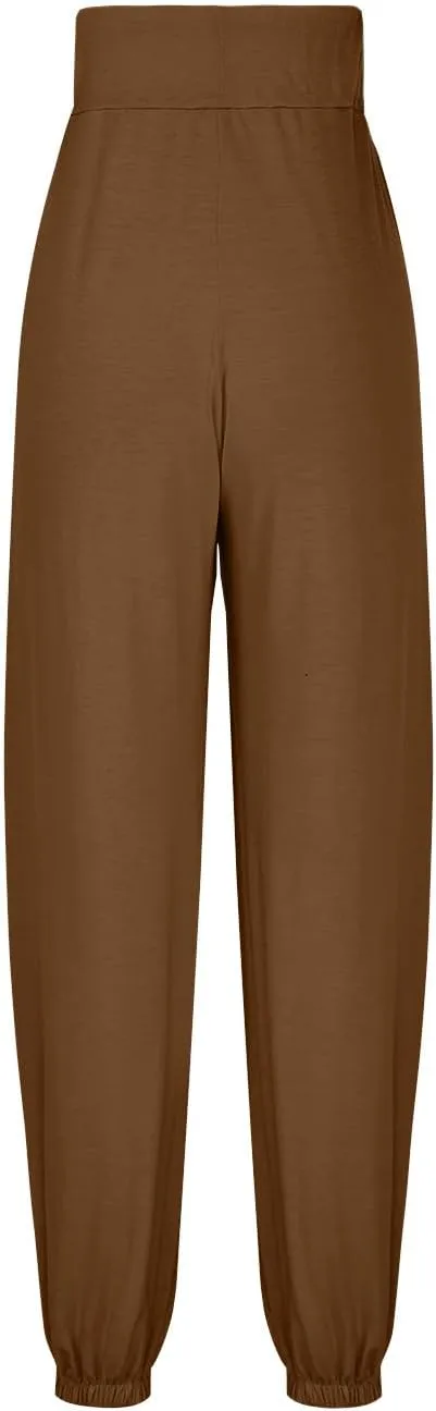 Wide Leg Pants Woman Baggy Lightweight Casual Drawstring Elastic Waisted Palazzo Harem Slacks Clothes Trousers Pockets
