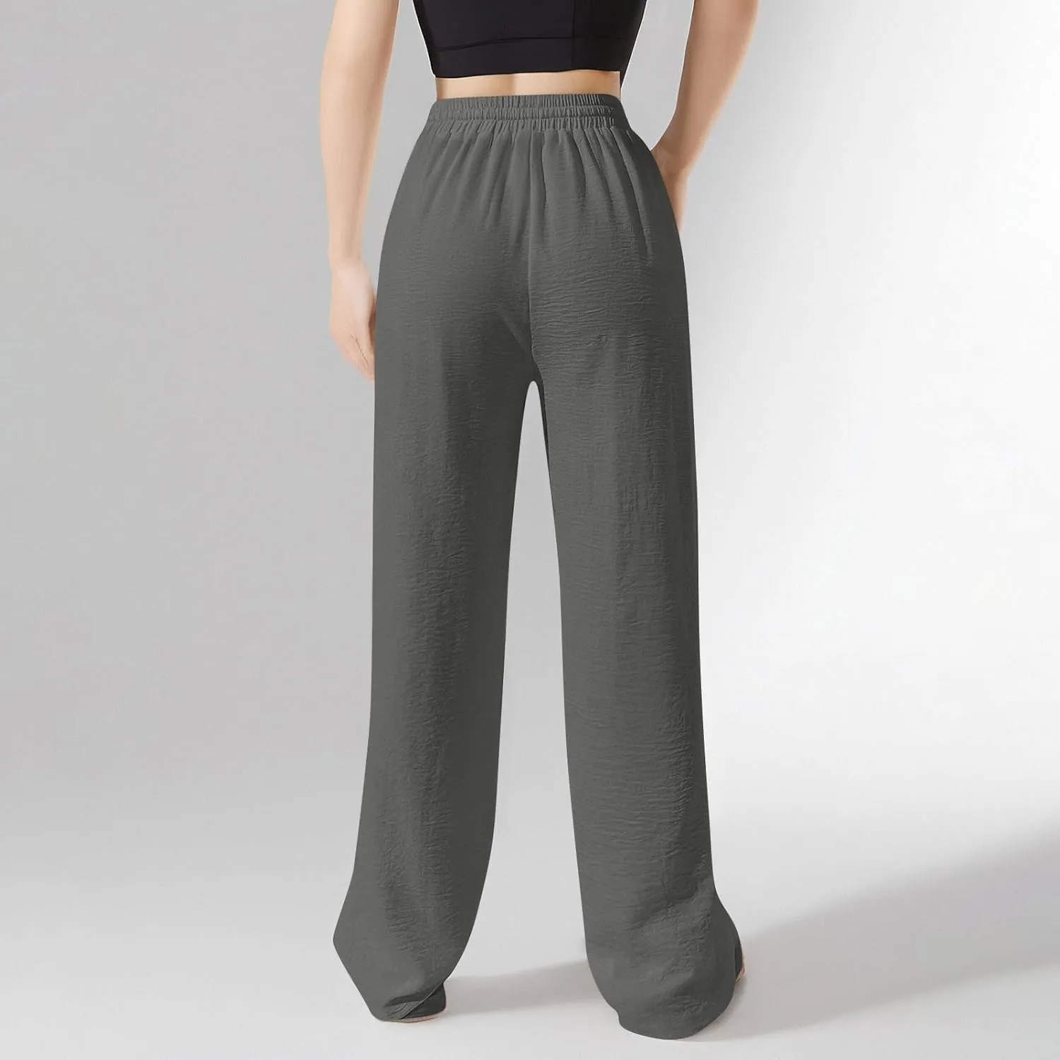 Wide Leg Pants Women Casual Linen Pants Drawstring Elastic Waist Summer Cute Pant Lounge Trouser with Pockets
