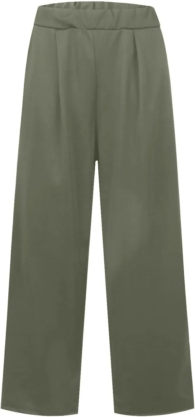 Wide Leg Stretchy Dress Pants for Women Pull On Casual Business Pants High Waisted Work Office Slacks with Pockets